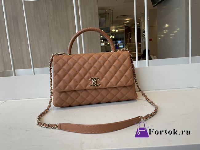 Chanel Cocohandle Flap Bag Gold-tone Metal Grained Leather Brown A92991 28cm - 1