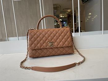 Chanel Cocohandle Flap Bag Gold-tone Metal Grained Leather Brown A92991 28cm