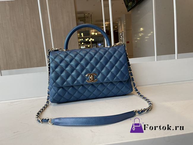 Chanel Cocohandle Flap Bag Gold-tone Metal Grained Leather Blue A92991 28cm - 1