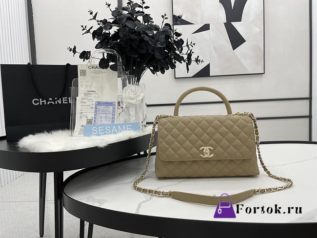 Chanel Cocohandle Flap Bag Gold-tone Metal Grained Leather Taupe A92991 28cm - 1