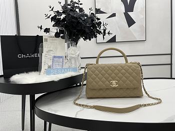 Chanel Cocohandle Flap Bag Gold-tone Metal Grained Leather Taupe A92991 28cm