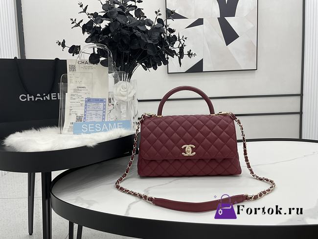 Chanel Cocohandle Flap Bag Gold-tone Metal Grained Leather Burgundy A92991 28cm - 1