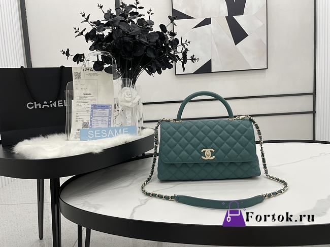 Chanel Cocohandle Flap Bag Gold-tone Metal Grained Leather Teal A92991 28cm - 1