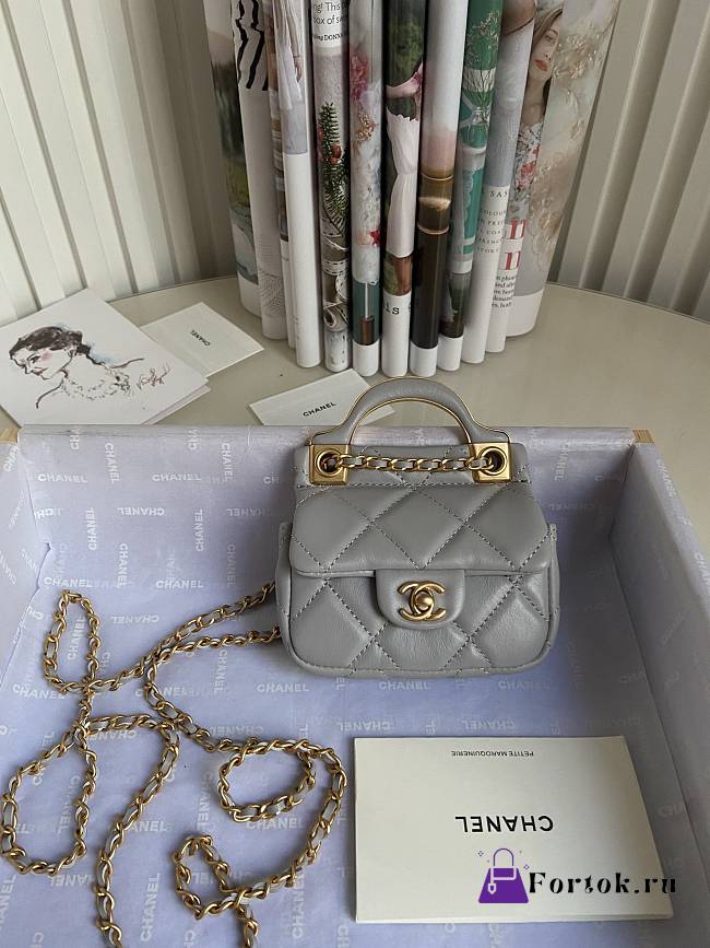 Chanel Handle Flap Card Holder With Chain Gray AP2271 11x10x3cm - 1