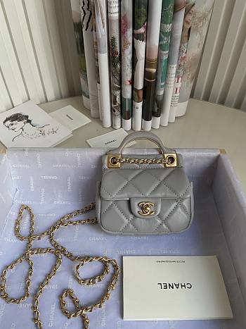 Chanel Handle Flap Card Holder With Chain Gray AP2271 11x10x3cm