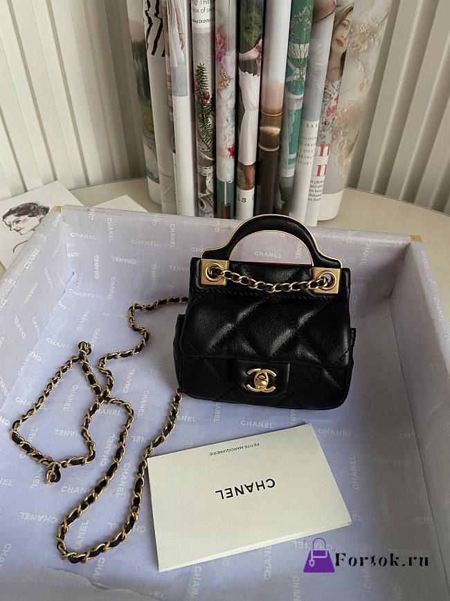 Chanel Handle Flap Card Holder With Chain Black AP2271 11x10x3cm - 1