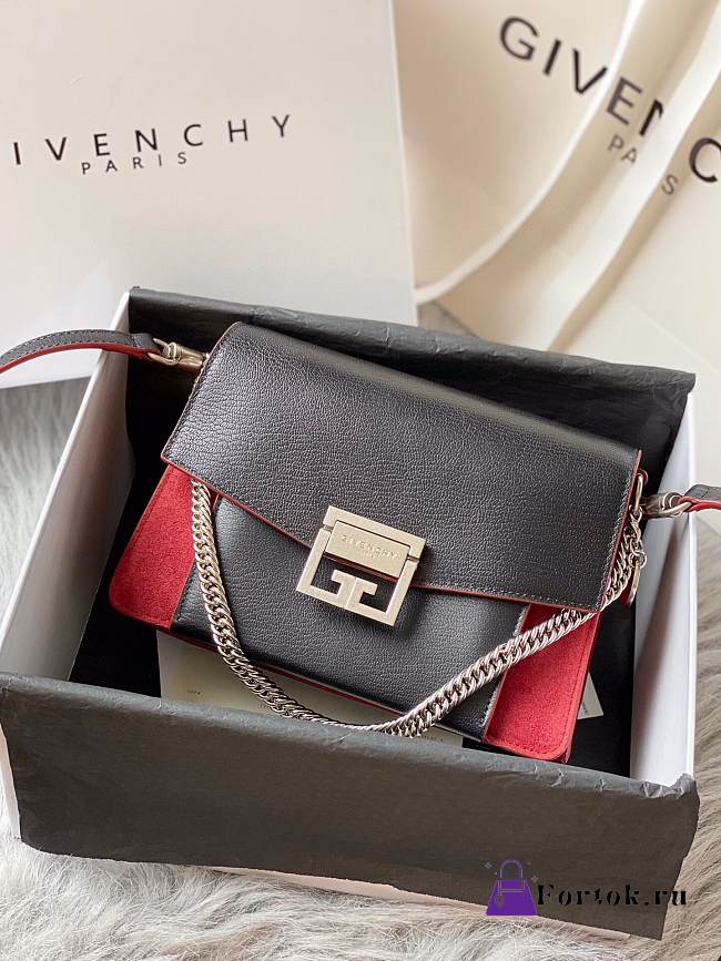 Givenchy Small GV3 Bag In Leather And Suede Leather Black/Red 22x14x8cm - 1