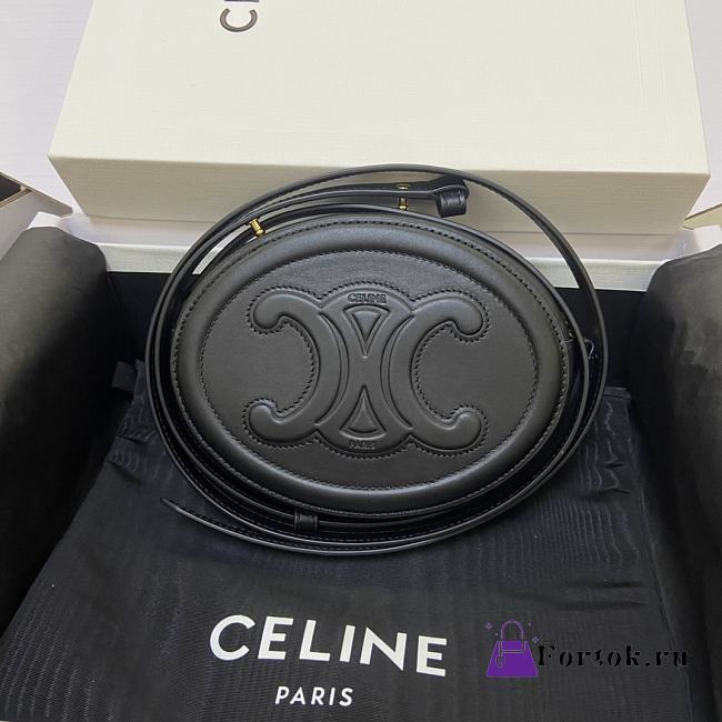 Celine Crossbody Oval Purse Triomphe Black 10I703DPQ 16x12.5x4cm - 1