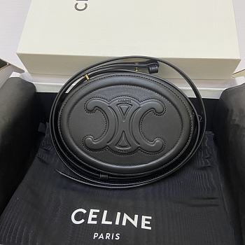 Celine Crossbody Oval Purse Triomphe Black 10I703DPQ 16x12.5x4cm