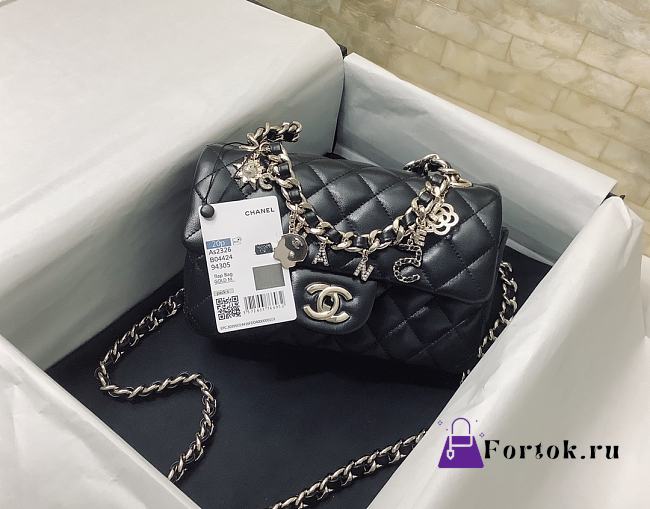 Chanel Mini CF Flap Bag In Smooth Leather Black AS2326 20cm - 1