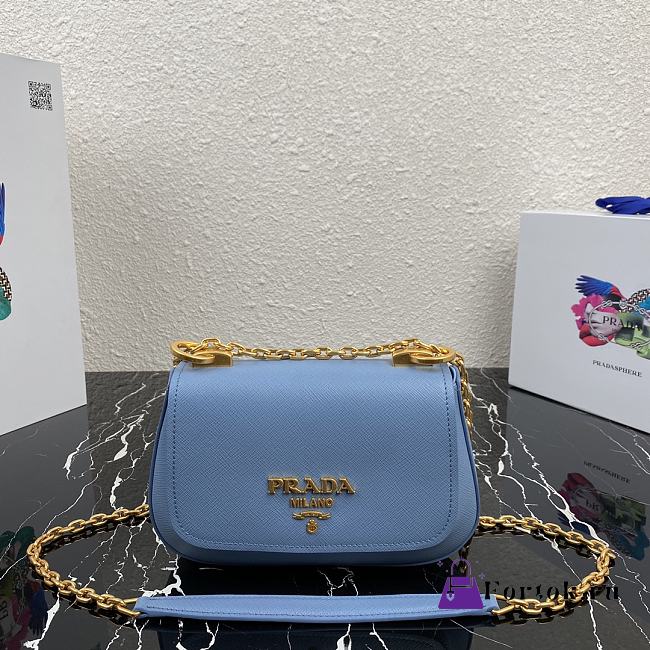 Prada Saffiano Leather Shoulder Bag Blue 1BD275 22x14x6.5cm - 1