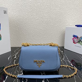 Prada Saffiano Leather Shoulder Bag Blue 1BD275 22x14x6.5cm