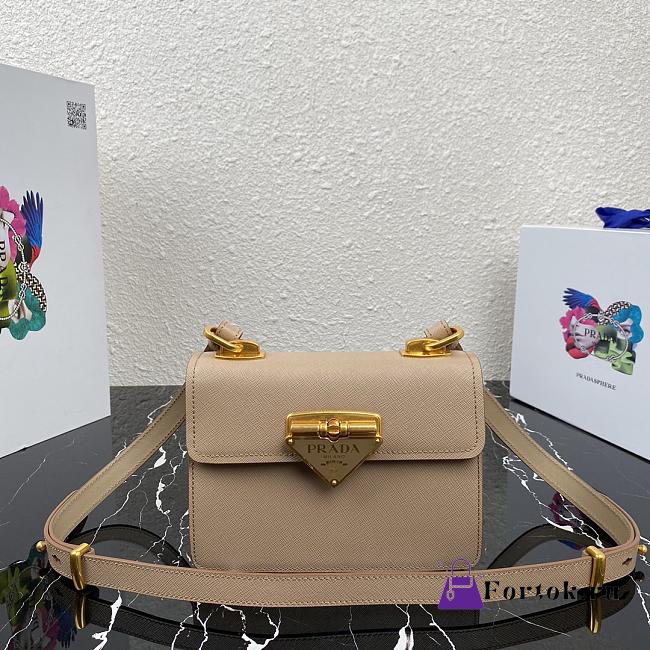 Prada Saffiano Leather Shoulder Bag Beige 1BD270 20x14x7cm - 1