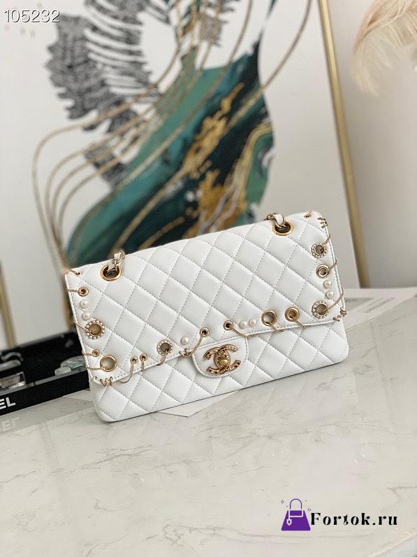 Chanel Flap Bag 2.55 Leather White 25.5cm - 1
