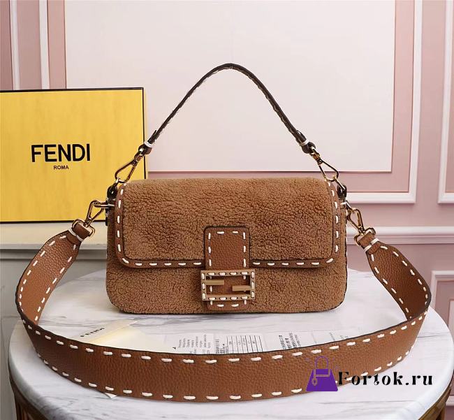 Fendi Baguette Fur Brown 8BR600AH96 27×6×15cm - 1