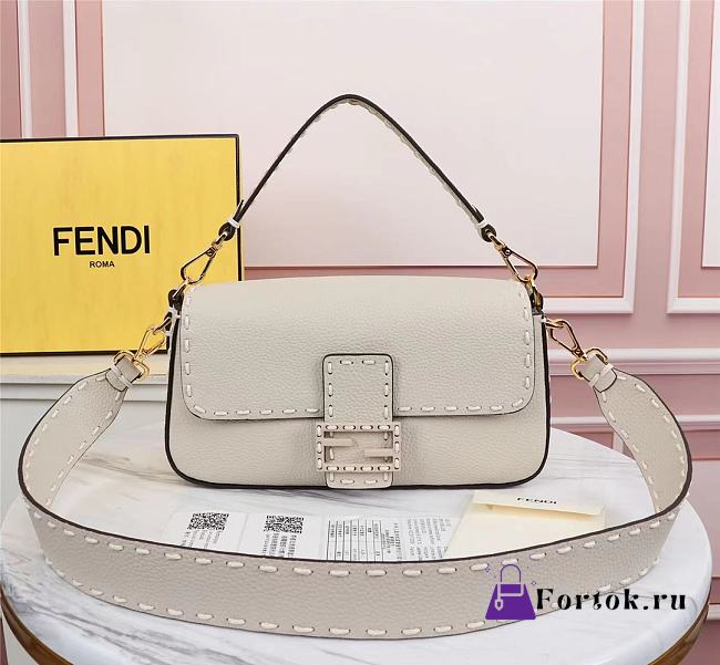 Fendi Baguette Leather White 8BR600AH96 27×6×15cm - 1