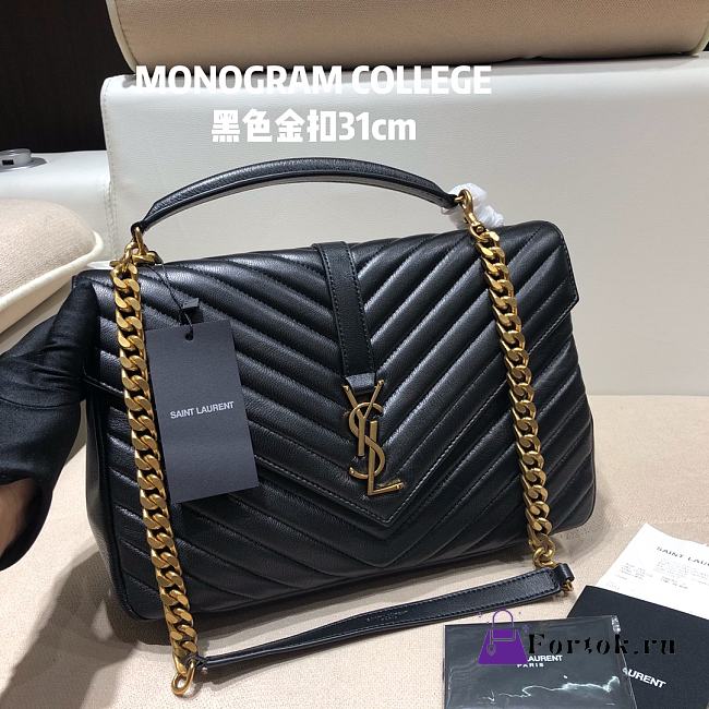 Ysl Large College In Leather Gold-tone Metal Black 600278 32x21x8cm - 1