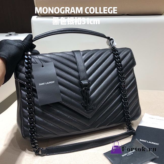 Ysl Large College In Leather Black-tone Metal Black 600278 32x21x8cm - 1