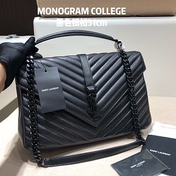 Ysl Large College In Leather Black-tone Metal Black 600278 32x21x8cm