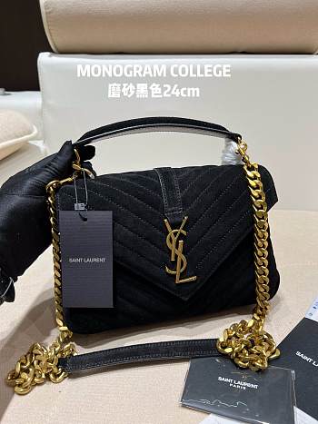 Ysl Medium College In Suede Black 6002791 24x17x6cm