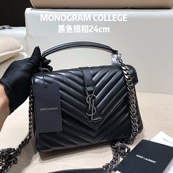 Ysl Medium College In Leather Black 6002791 24x17x6cm