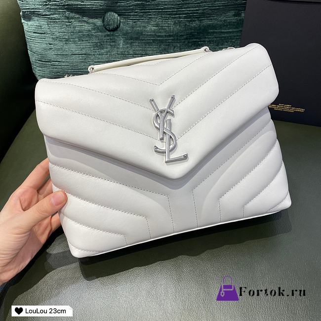 Ysl Small Loulou In Leather Silver-tone Metal White 494699 23x17x9cm - 1