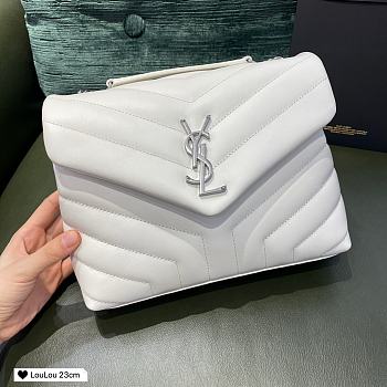 Ysl Small Loulou In Leather Silver-tone Metal White 494699 23x17x9cm