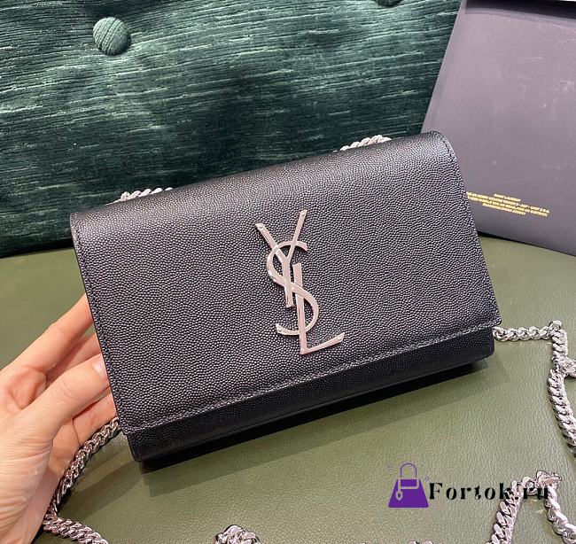 Ysl Small Kate Chain Bag In Grained Leather Silver-tone Metal Black 469390 20x12.5x5cm - 1