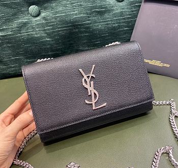 Ysl Small Kate Chain Bag In Grained Leather Silver-tone Metal Black 469390 20x12.5x5cm