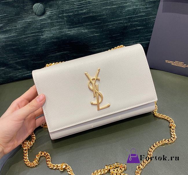 Ysl Small Kate Chain Bag In Grained Leather Gold-tone Metal White 469390 20x12.5x5cm - 1