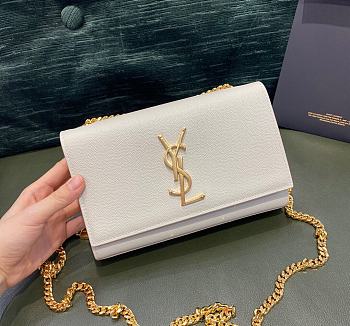 Ysl Small Kate Chain Bag In Grained Leather Gold-tone Metal White 469390 20x12.5x5cm