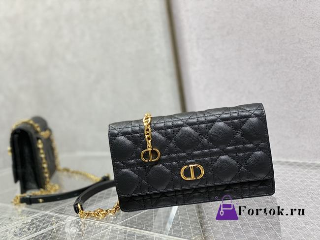 Dior Caro Belt Pouch With Chain Supple Cannage Leather Black S5091 20x3x11cm - 1