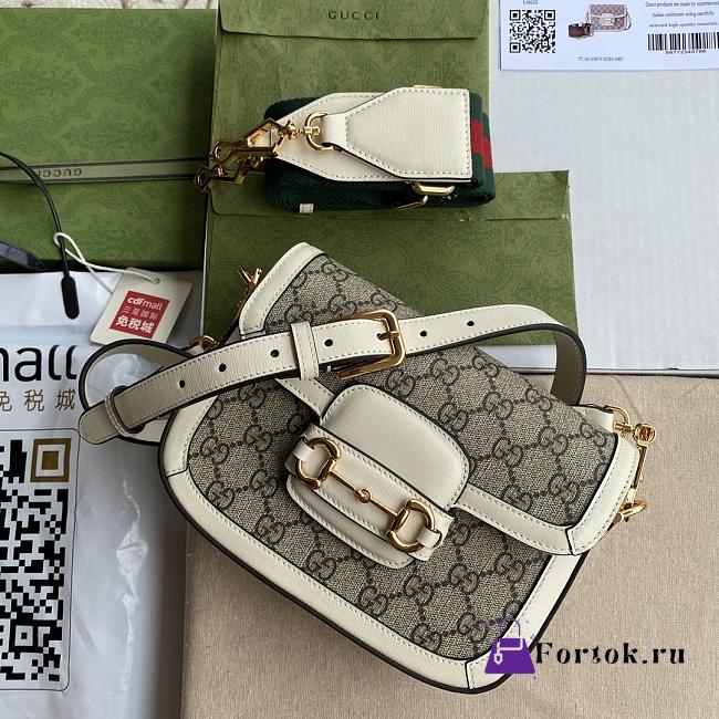 Gucci Mini Horsebit 1955 Bag GG Supreme Canvas Beige/White 658574 20.5x14x5cm - 1