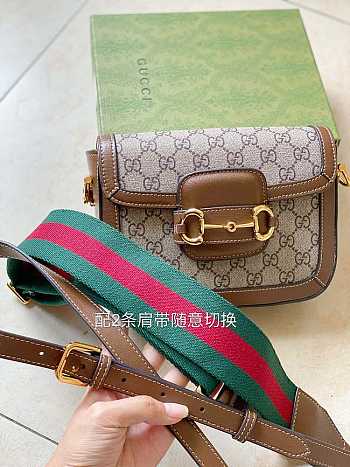 Gucci Mini Horsebit 1955 Bag GG Supreme Canvas Beige/Brown 658574 20.5x14x5cm