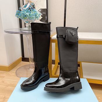 Prada Brushed Leather And Nylon Boots With Pouch