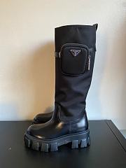 Prada Leather Nylon Zip-Pocket Platform Tall Riding Boots - 2