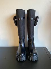 Prada Leather Nylon Zip-Pocket Platform Tall Riding Boots - 4