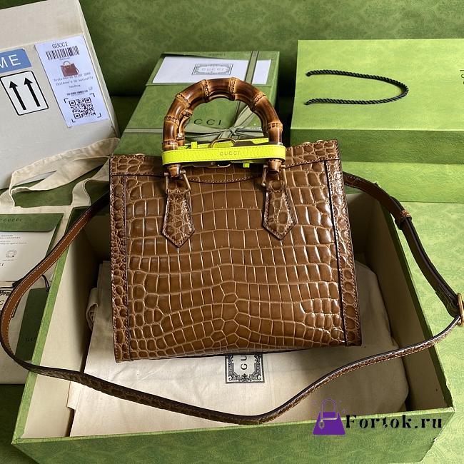 Gucci Diana Small Tote Bag In Crocodile Brown 660195 27x24x11cm - 1