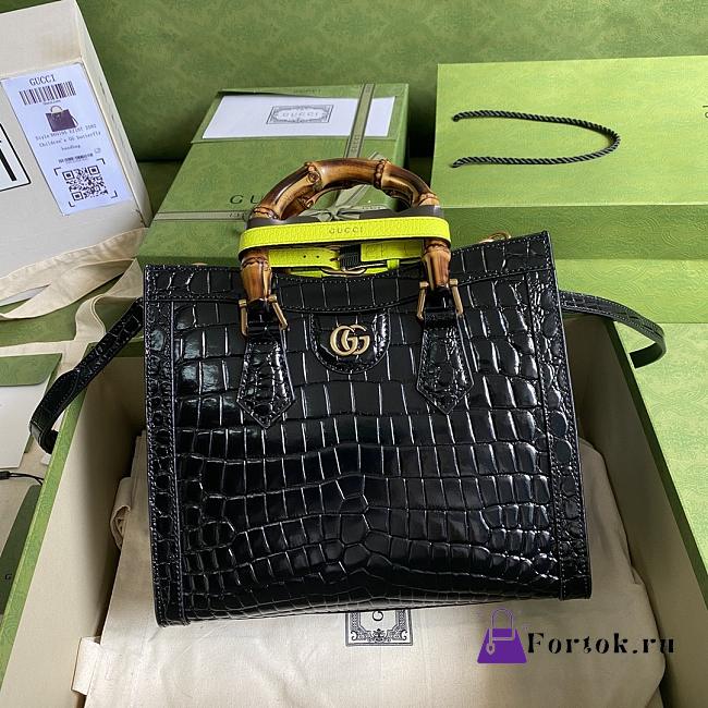 Gucci Diana Small Tote Bag In Crocodile Black 660195 27x24x11cm - 1