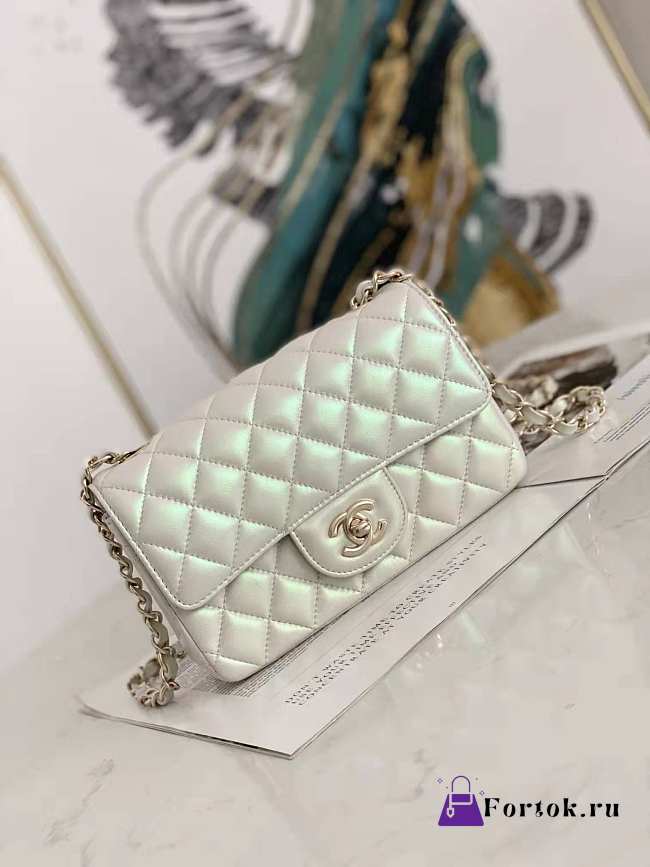 Chanel Mini Flap Bag Iridescent Leather White A69900 20cm - 1