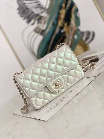 Chanel Mini Flap Bag Iridescent Leather White A69900 20cm