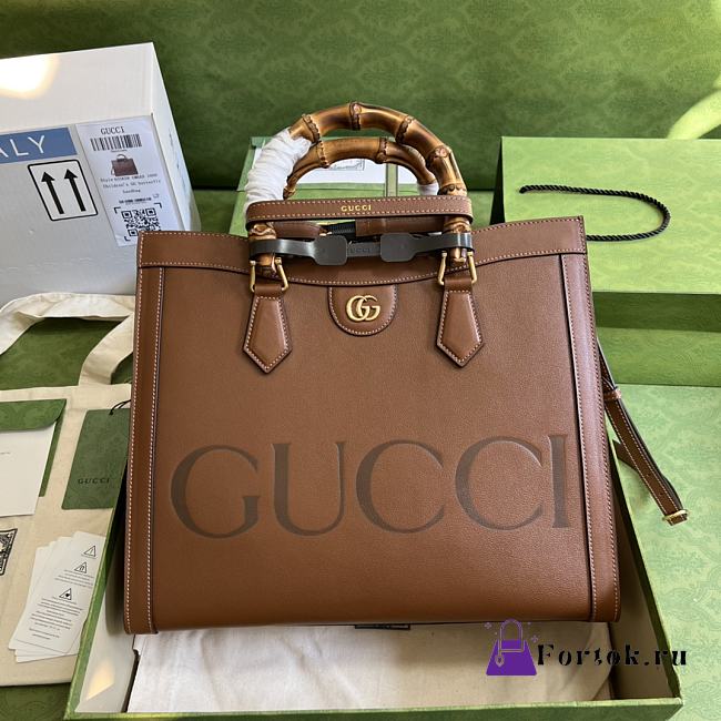 Gucci Medium Diana Tote Bag Double G Leather Brown 655658 35x30x14cm - 1