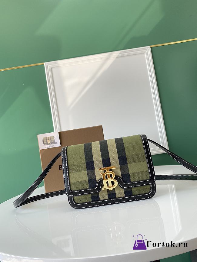 Burberry Small Check Canvas/Leather TB Bag Green 21x6x16cm - 1