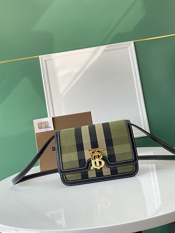 Burberry Small Check Canvas/Leather TB Bag Green 21x6x16cm