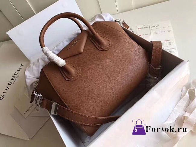 Givenchy Small Antigona Bag In Grained Leather Brown 28x17x25cm - 1
