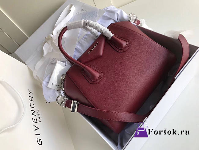 Givenchy Small Antigona Bag In Grained Leather Burgundy 28x17x25cm - 1