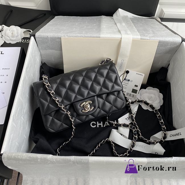 Chanel Mini Classic Flap Bag Leather Silver-tone Metal Black A01116 20cm - 1