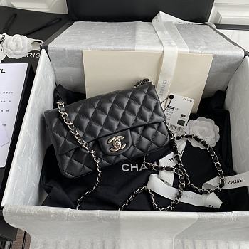 Chanel Mini Classic Flap Bag Leather Silver-tone Metal Black A01116 20cm