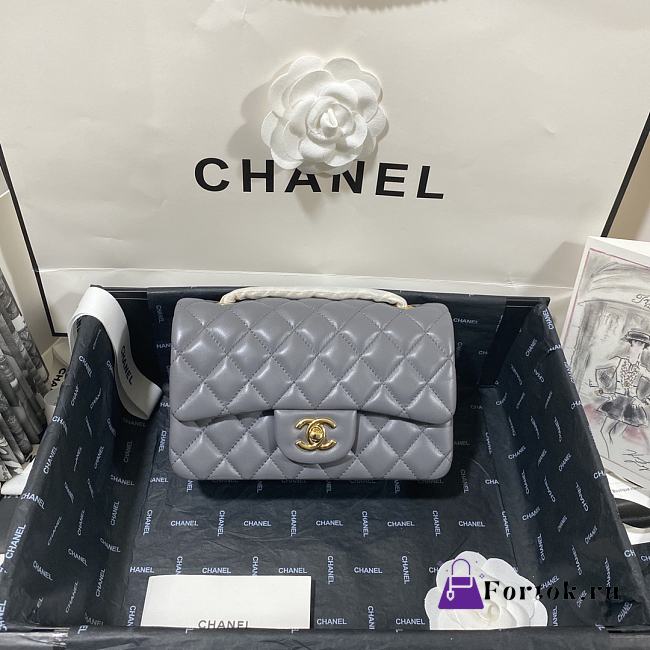 Chanel Mini Classic Flap Bag Leather Gold-tone Metal Gray A01116 20cm - 1