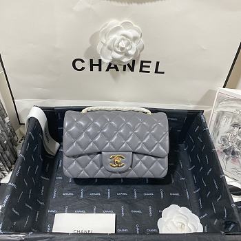 Chanel Mini Classic Flap Bag Leather Gold-tone Metal Gray A01116 20cm